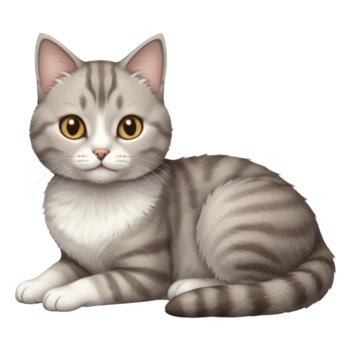 full body tiny short hair grey and white cat with white front legs anh azel eyes lying down sticker