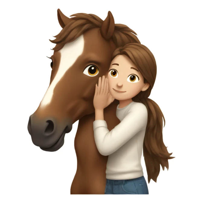 Girl with brown hair hugging brown horse with white spots  sticker