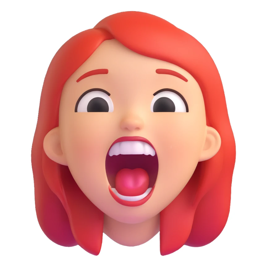 a girl screaming, 3D emoji style sticker