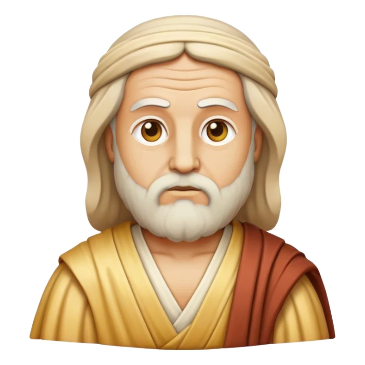 Cinematic Realistic Plato Portrait Emoji, depicted as a wise ancient philosopher with a contemplative expression in classical robes, rendered with soft textures and timeless serene lighting that captures his intellectual legacy. sticker