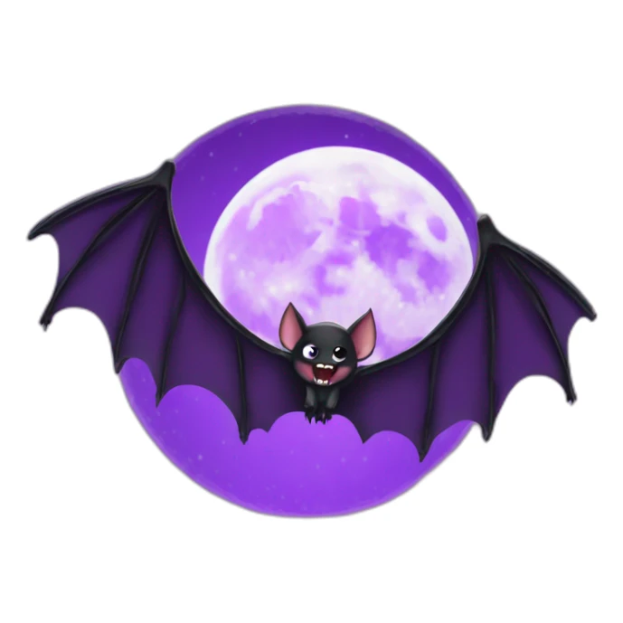 purple black vampire bat wings flying in front of large dripping crescent moon sticker