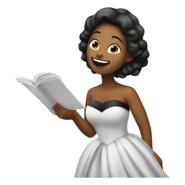 beautiful soprano in a simple strapless dress reading a music sheet and singing opera sticker