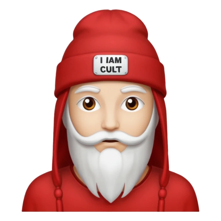 Red hat that says "I AM IN A CULT" in white text sticker