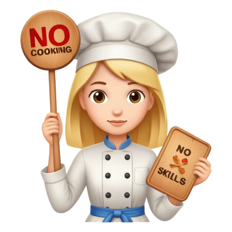 a girl with a board " no cooking skils" sticker