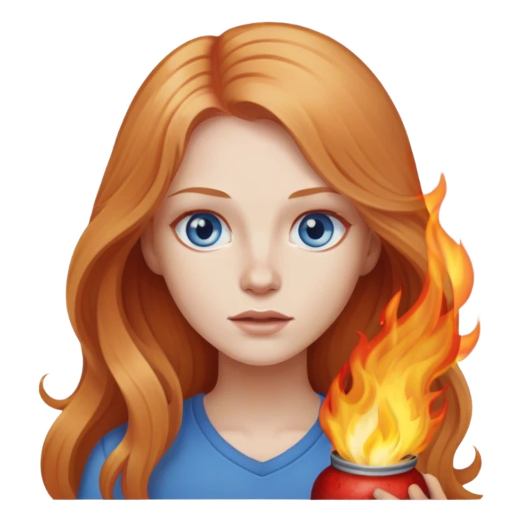 woman with long strawberry blond hair and blue eyes setting things on fire sticker