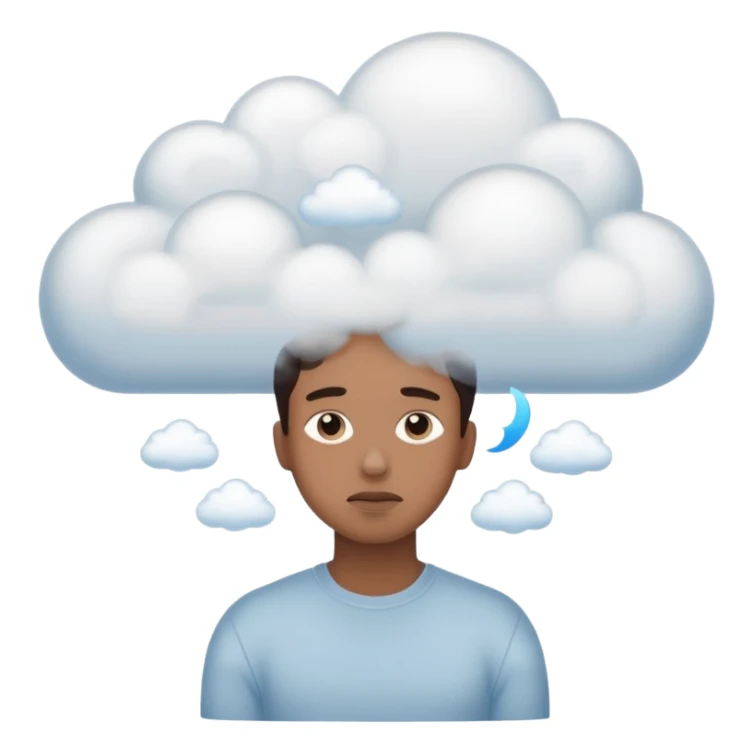 the items in the clound dont u underst<nd so it looks like hes thinking about that  sticker