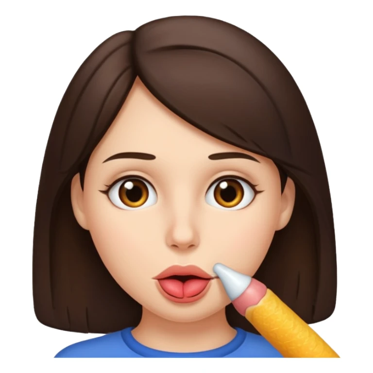 A brunette woman sucking a penis sticker