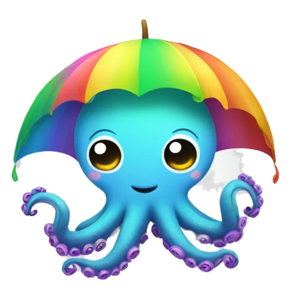 Kawaii vine octopus with rainbow leaves sticker