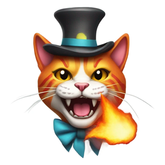 Fire breathing cat with a mustache and dinosaur arms dressed as a clown  sticker