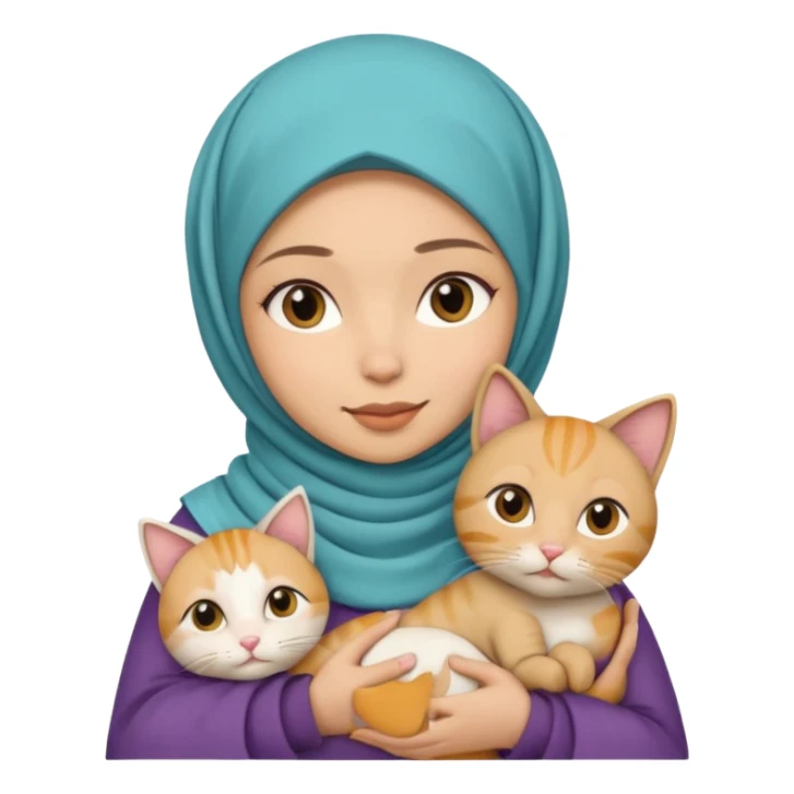 wanita berhijab dengan 1 kucing sticker