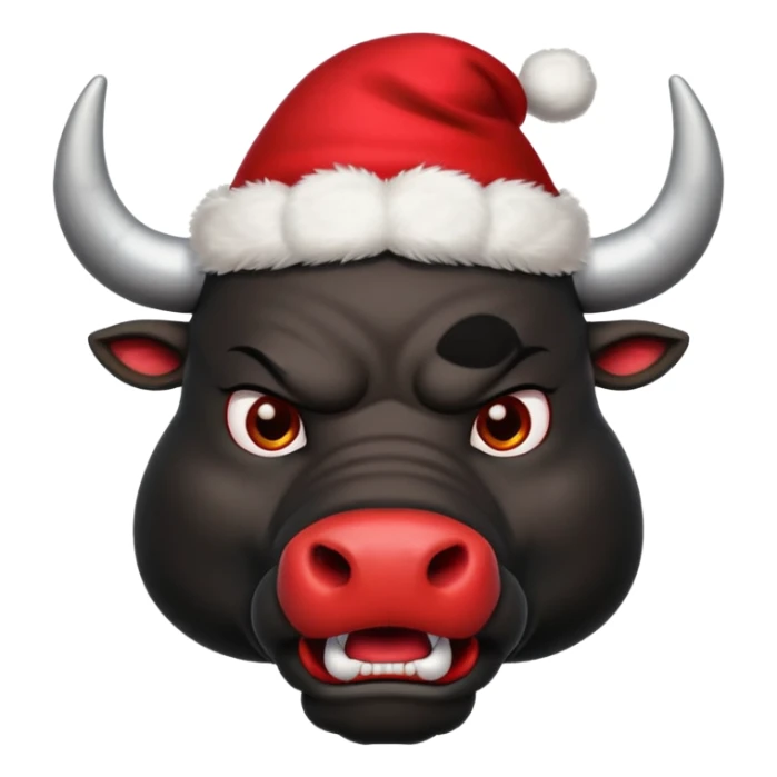 black angry powerful with red New Year's hat with white horns bull emoji sticker