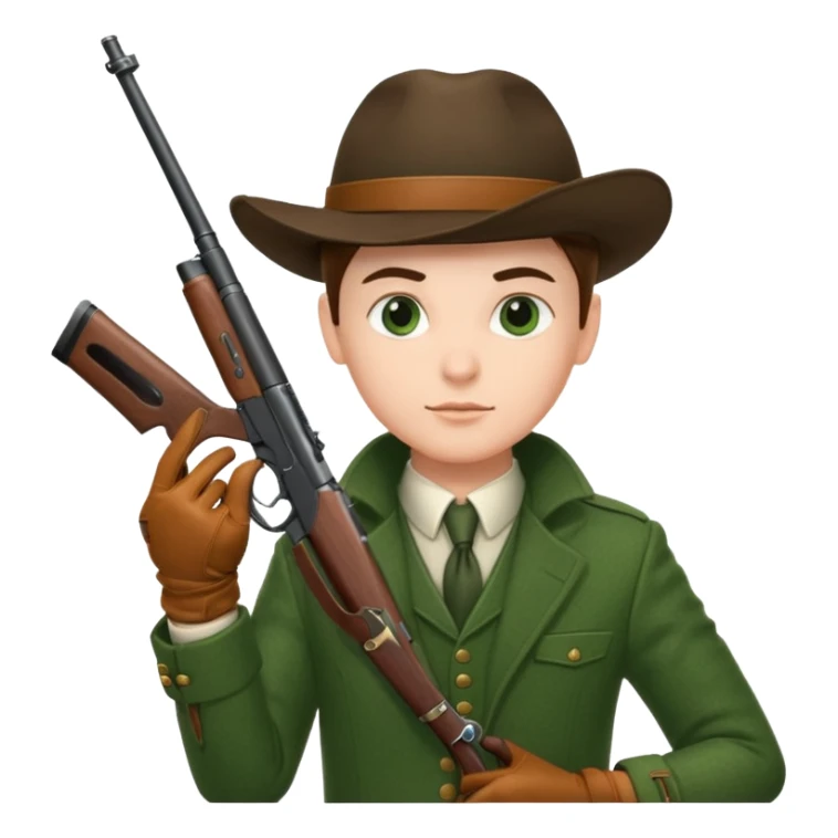 hunter in green traditional suit, aiming with a rifle sticker