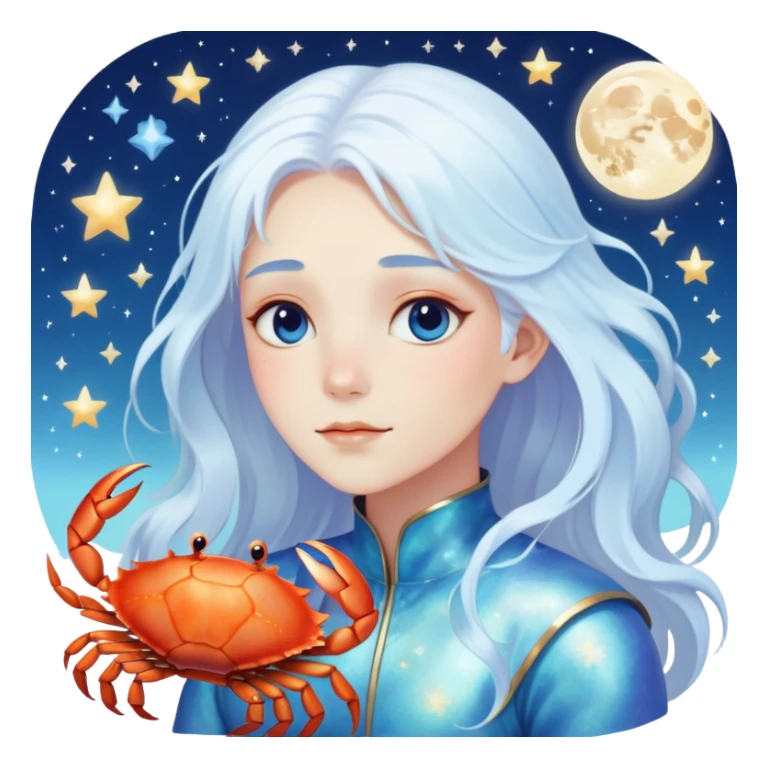 Realistic light blue white iridescent Celestial cancer Crab water dreamy astrology moon stars starry sticker