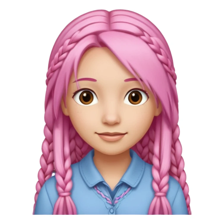 A light-skinned woman with long straight pink hair, lightly styled with small braids, brown eyes, and a gentle smile. sticker