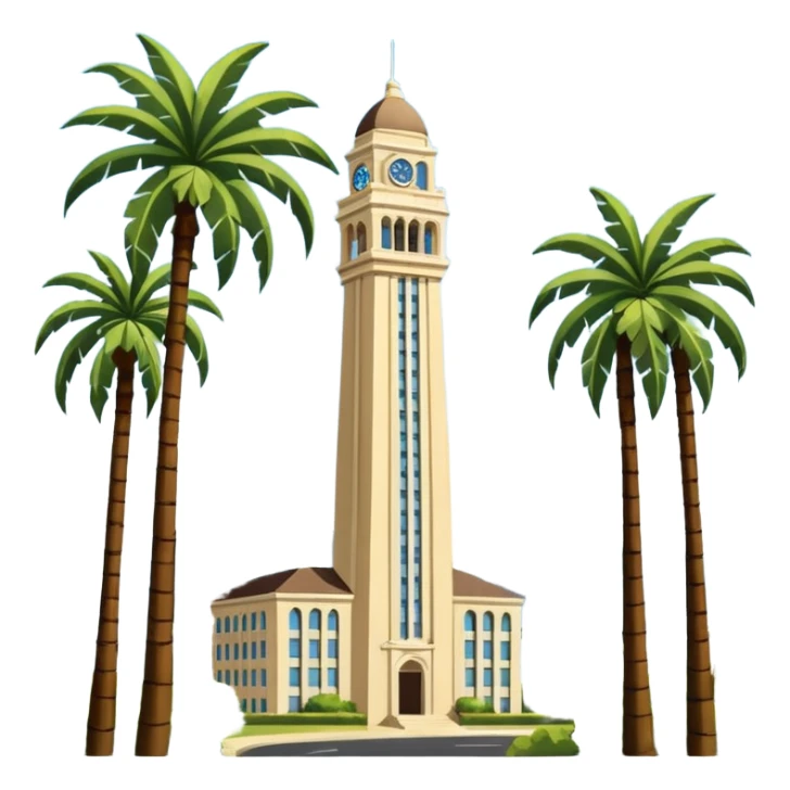 California Tower landscape in San Diego with palm trees, simple, inspired by reference photo, landscape version 5, white background sticker