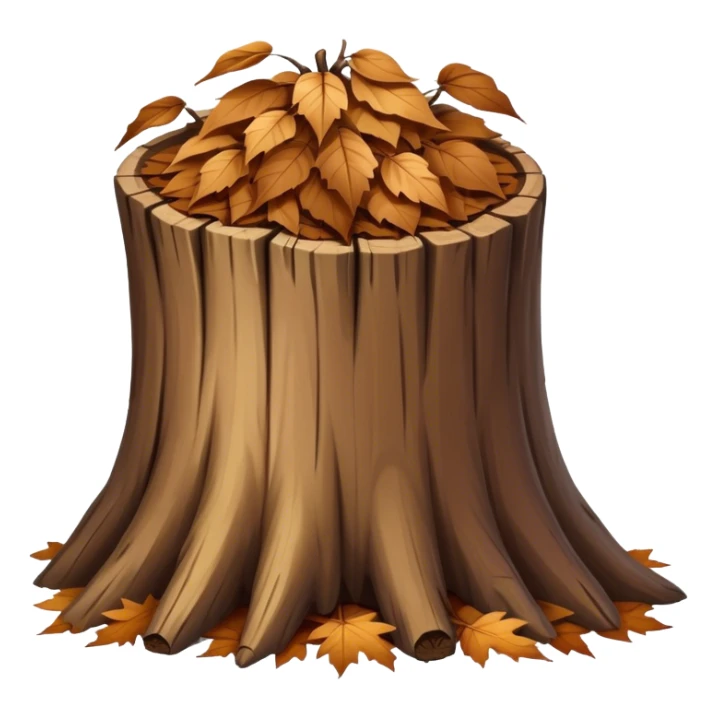 tree trunk with pile of leaves preparing for winter sticker