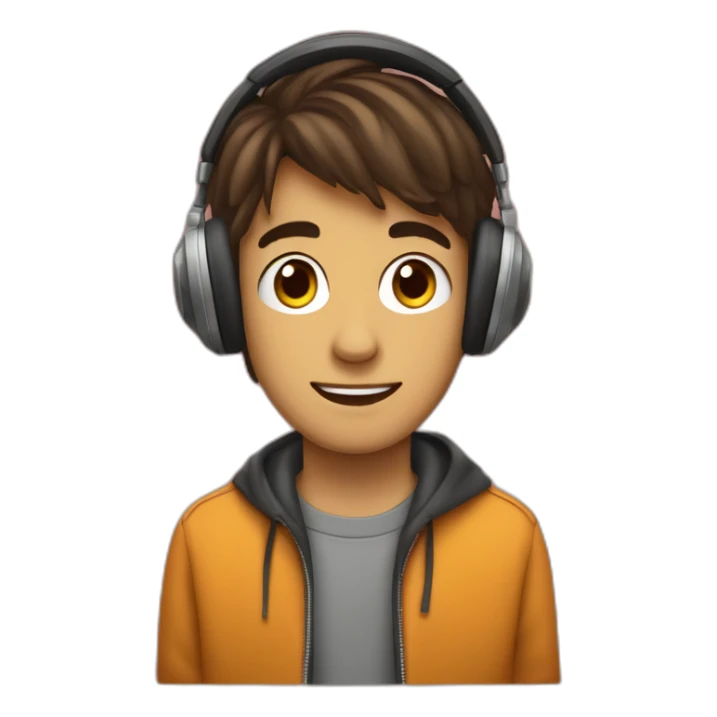 garçon de 16 ans cheveux courts bruns clairs avec un casque de musique sticker