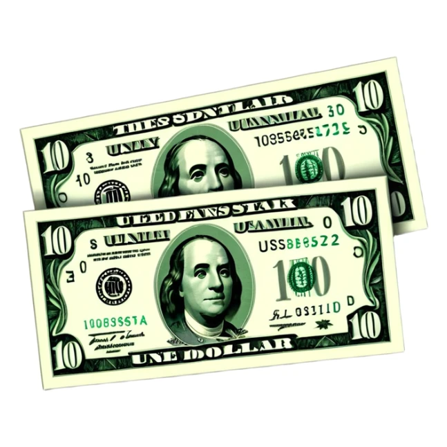 3D realistic US 100 dollar bill sticker, slight perspective, centered, clean cutout, transparent background, no text, no watermark sticker