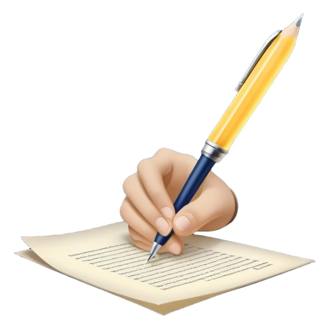 A glowing hand emerges from within a piece of paper, symbolizing the future self. The hand extends forward, offering a pen, as if passing over the ability to take action. The pen is illuminated, representing the moment of decision—the choice to stop procrastinating and start. sticker