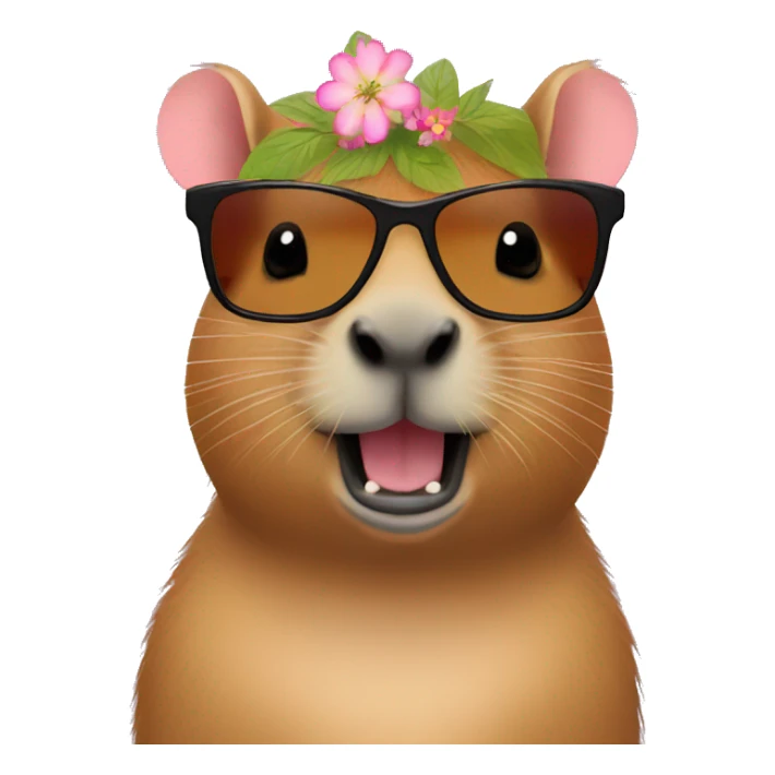 capybara with sunglasses and flower shirt eating poke sticker
