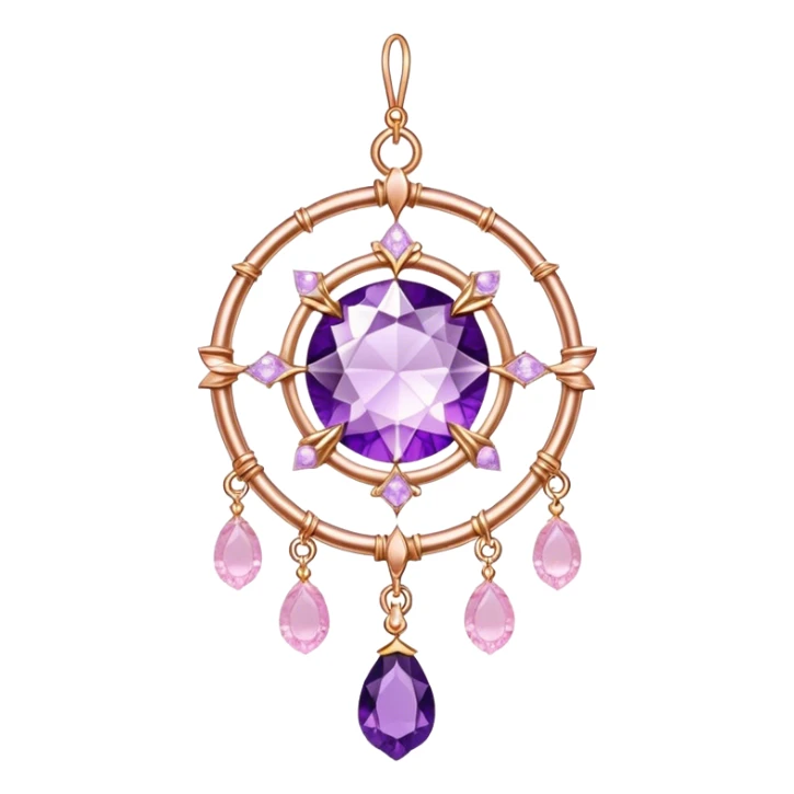 Epic Hanging shiny suncatcher, threads with shiny sparkly amethyst and rose-quartz gemstones,  sticker