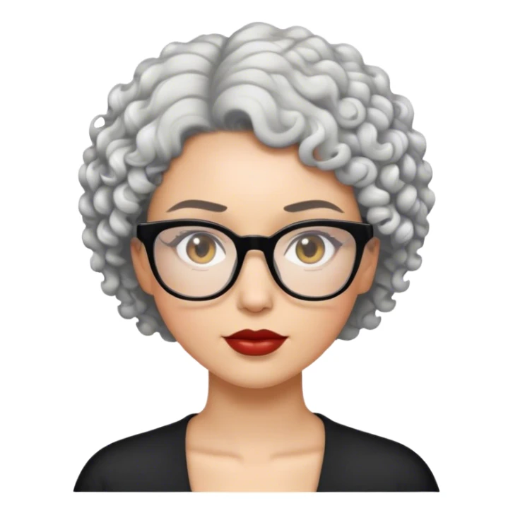 Mulher branca de cabelo curto preto cacheado e óculos branco sticker