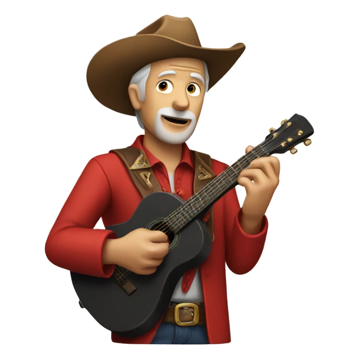 Old man playing guitar in red suit & cowboy hat sticker