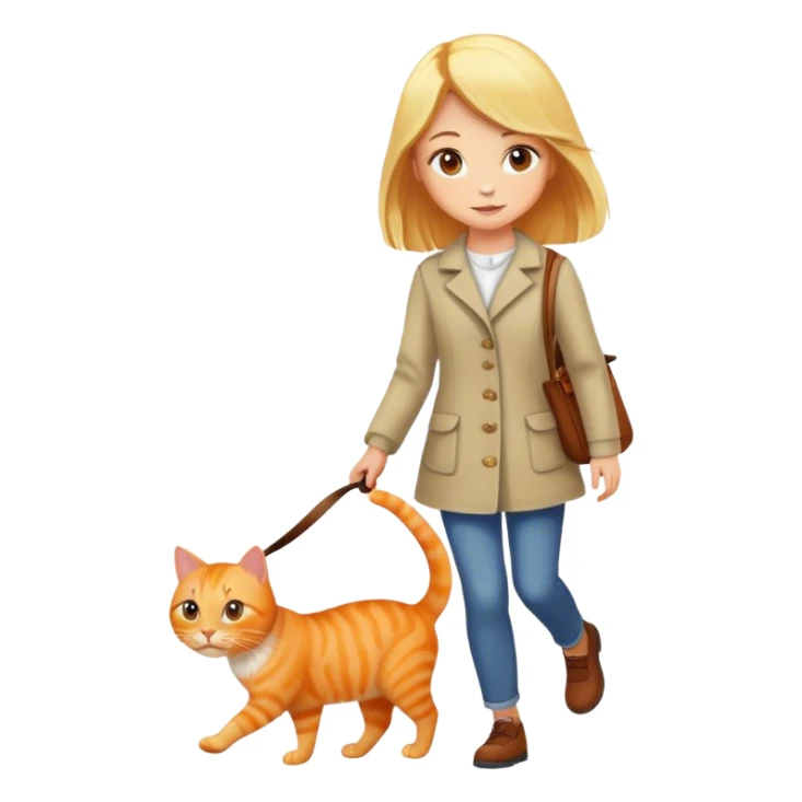Blonde girl walking an orange cat sticker