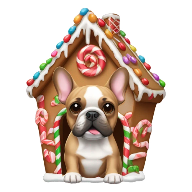 Tan French bulldog in gingerbread house sticker