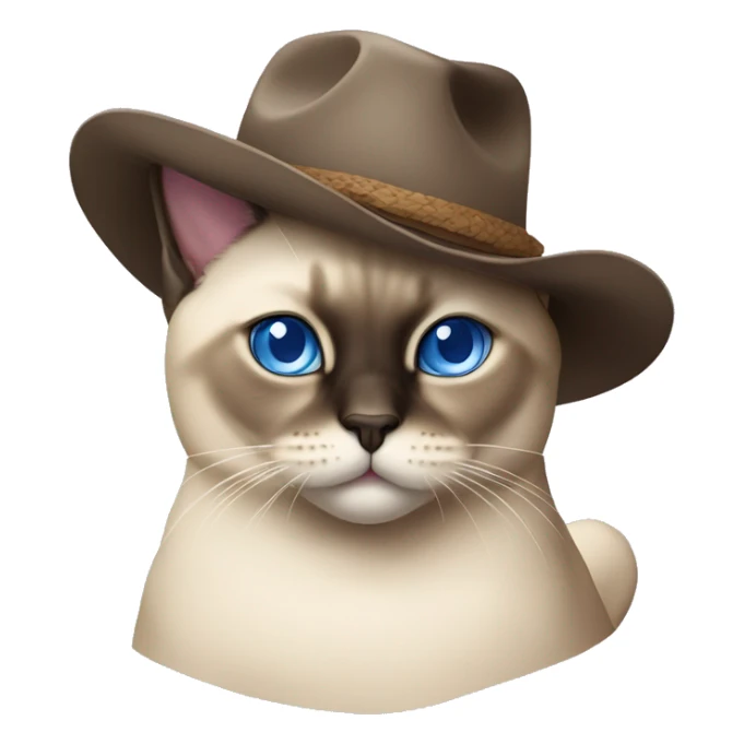 Fat Siamese cat crossed blue eyes lavender cowboy hat sticker