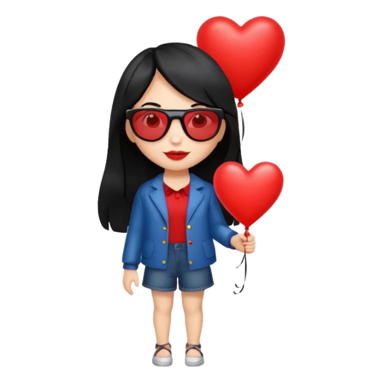 black hair girl with sun glasses holding red heart balloon sticker
