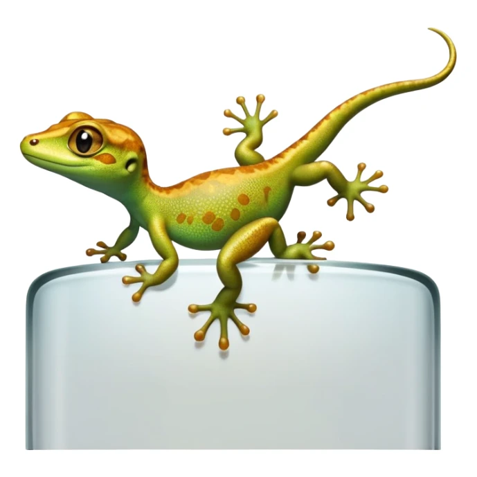 cinematic-gecko-realistic-full-body-climbing-emoji,-tiny-agile-frame-sticking-to-a-glass-surface-with-specialized-toes,-smooth-speckled-skin-in-rich-earthy-tones,-large-glistening-eyes-wide-and-watchful,-delicate-curved-tail-balancing-its-body,-tiny-mouth-hinting-at-an-adorable-smirk,-simplified-yet-realistic-focused-features,-highly-detailed,-glowing-with-a-subtle-warm-luminance sticker