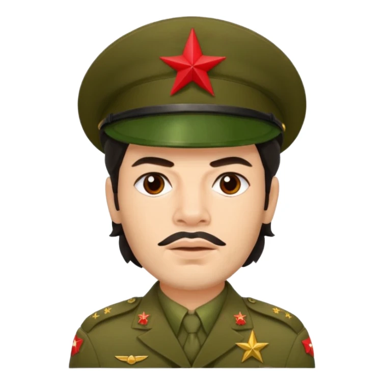 Che Guevara wearing military green hat with red star on it and military uniform sticker