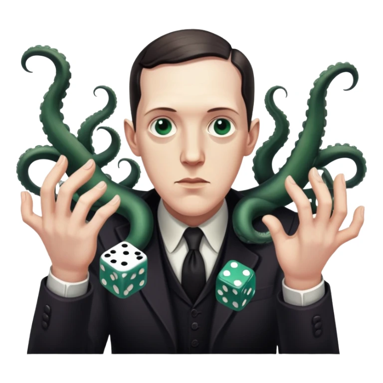 writer Lovecraft throwing dice, with tentacles in the background sticker