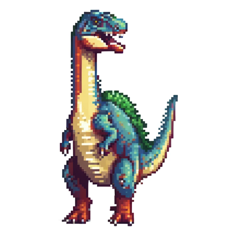 spinosaurus, pixel art, 16-bit style, standing pose, limited color palette sticker