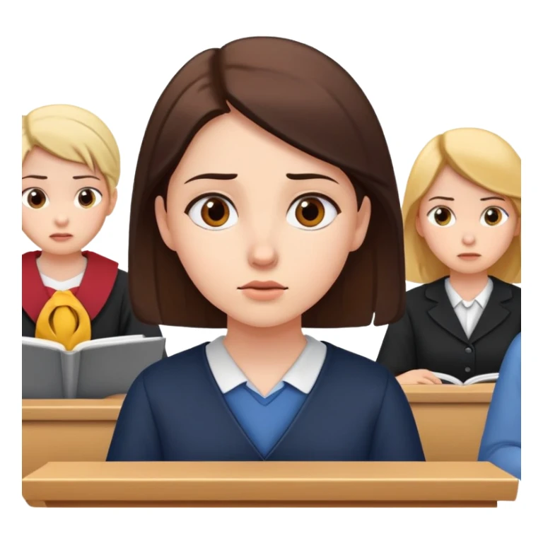 female student attentively listening during a lecture, focused expression sticker