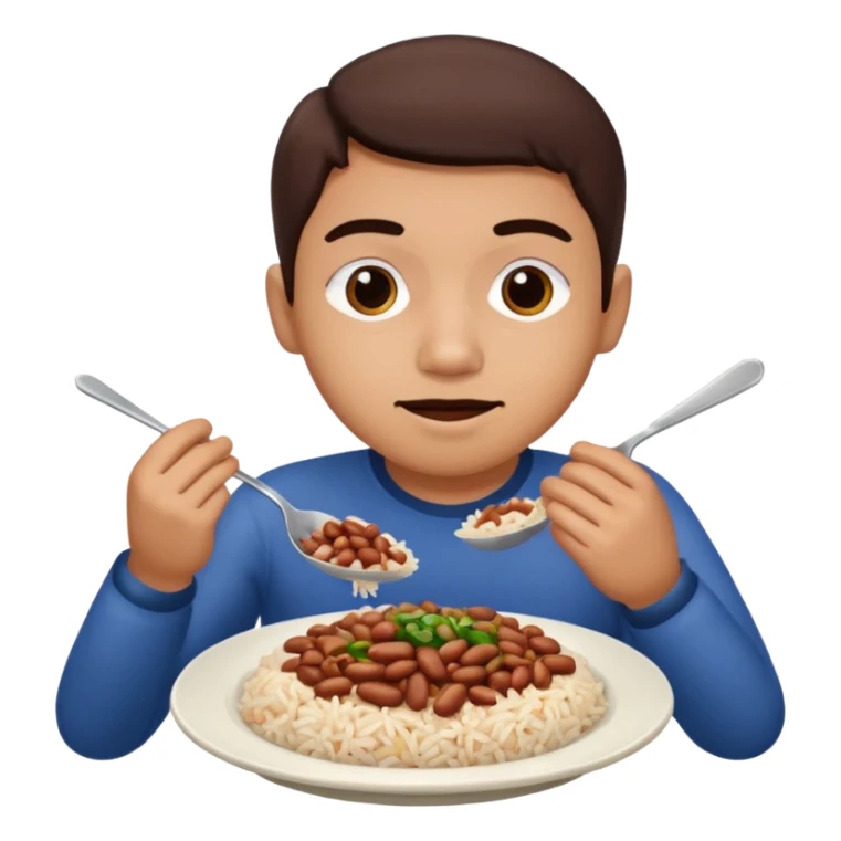 Create a person having lunch. Not a sandwich. Rice, beasn and meat. sticker
