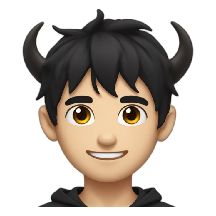 Boy with demon horns, black hair and clack eyes cute sticker