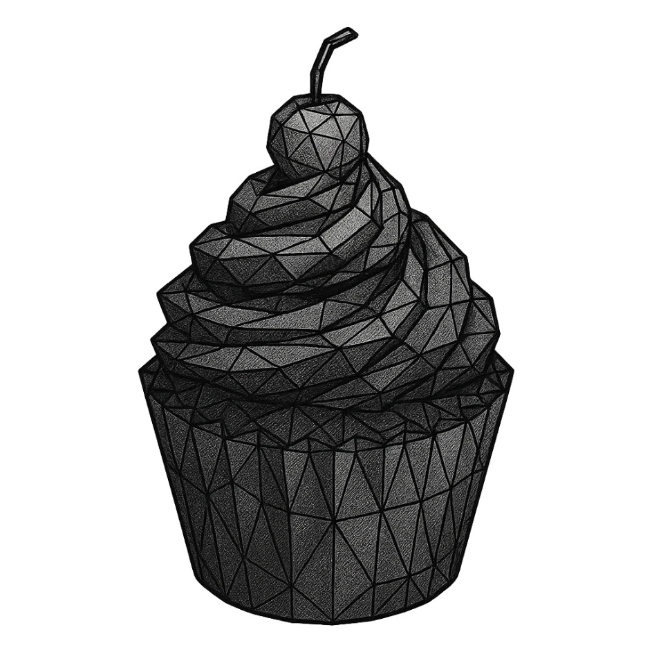 Gothic cupcake, low poly wireframe style, no background sticker