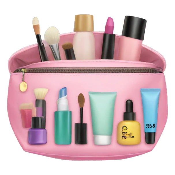 cosmetic bag with cosmetics peeking out sticker