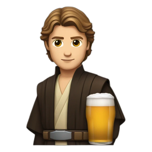 Anakin skywalker holding a beer and a macbook sticker