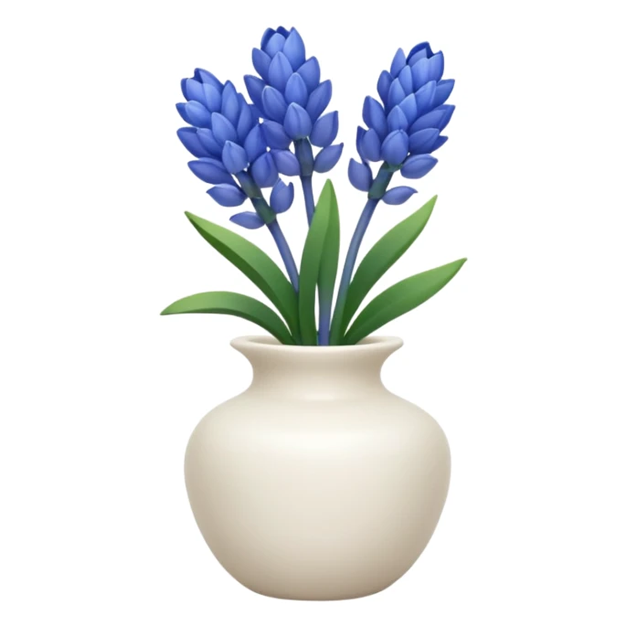 A small white ceramic vase holding a delicate blue hyacinth with soft green leaves — simple, elegant, and calming in a cozy, minimalist style. sticker