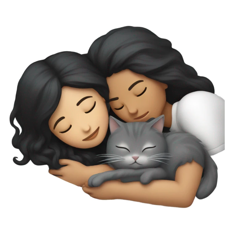 Chinese black hair sleeping with gray cat sticker