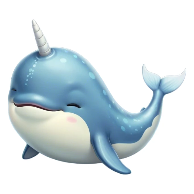 Meme-Worthy Cute Sleeping Narwhal Portrait Emoji, Head resting peacefully with a contented smile, showcasing a streamlined, mottled body with a softly spiraled ivory tusk and eyes gently closed in serene slumber, Simplified yet adorably endearing features, highly detailed, glowing with a soft, drowsy arctic light, high shine, relaxed and utterly lovable, stylized with an air of playful laziness, soft glowing outline, capturing the essence of a sleeping narwhal that feels destined to become the next viral icon of adorable rest! sticker