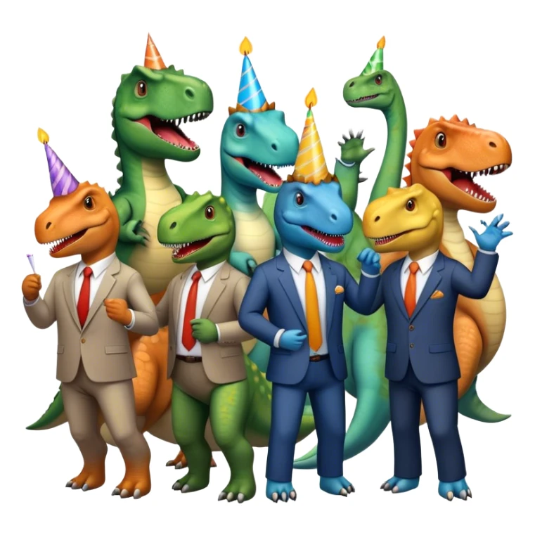 office dinosaurs in office suits celebrating birthday sticker