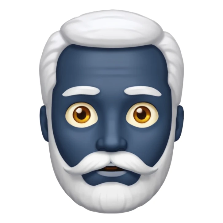 make emoji with dark blue face and white hair all around his face and a white beard with yellow eyes sticker