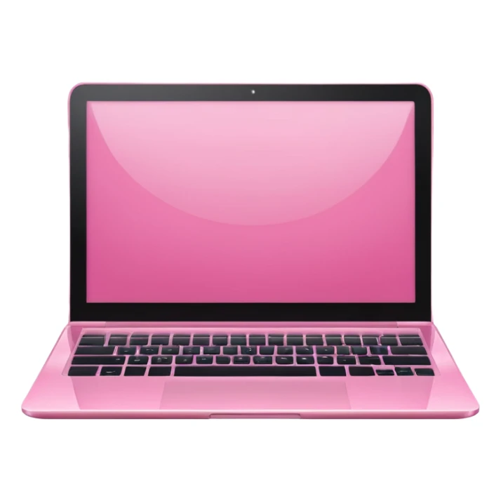  pink pink laptop with a sleek modern design, open screen, soft lighting and reflections, minimal aesthetic, isolated on transparent background, realistic style sticker