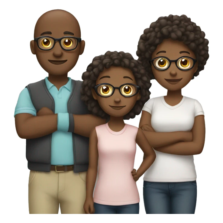Family, 2 girls, 1 boy with glasses sticker
