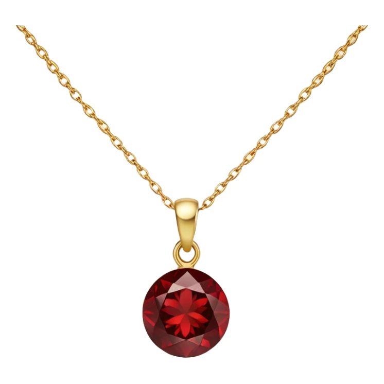 A polished round ball red garnet pendant suspended from a delicate gold chain, like a drop of enchanted starlight, glowing with the warmth of passion and the quiet power of transformation sticker