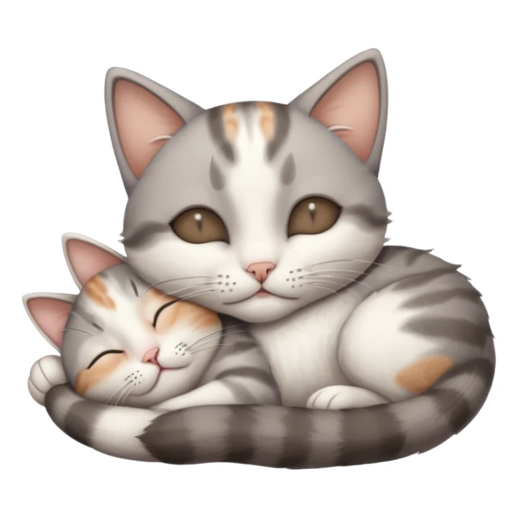 grey and white small cat with eyes closed lying down upside down tightly hugging its own face sticker